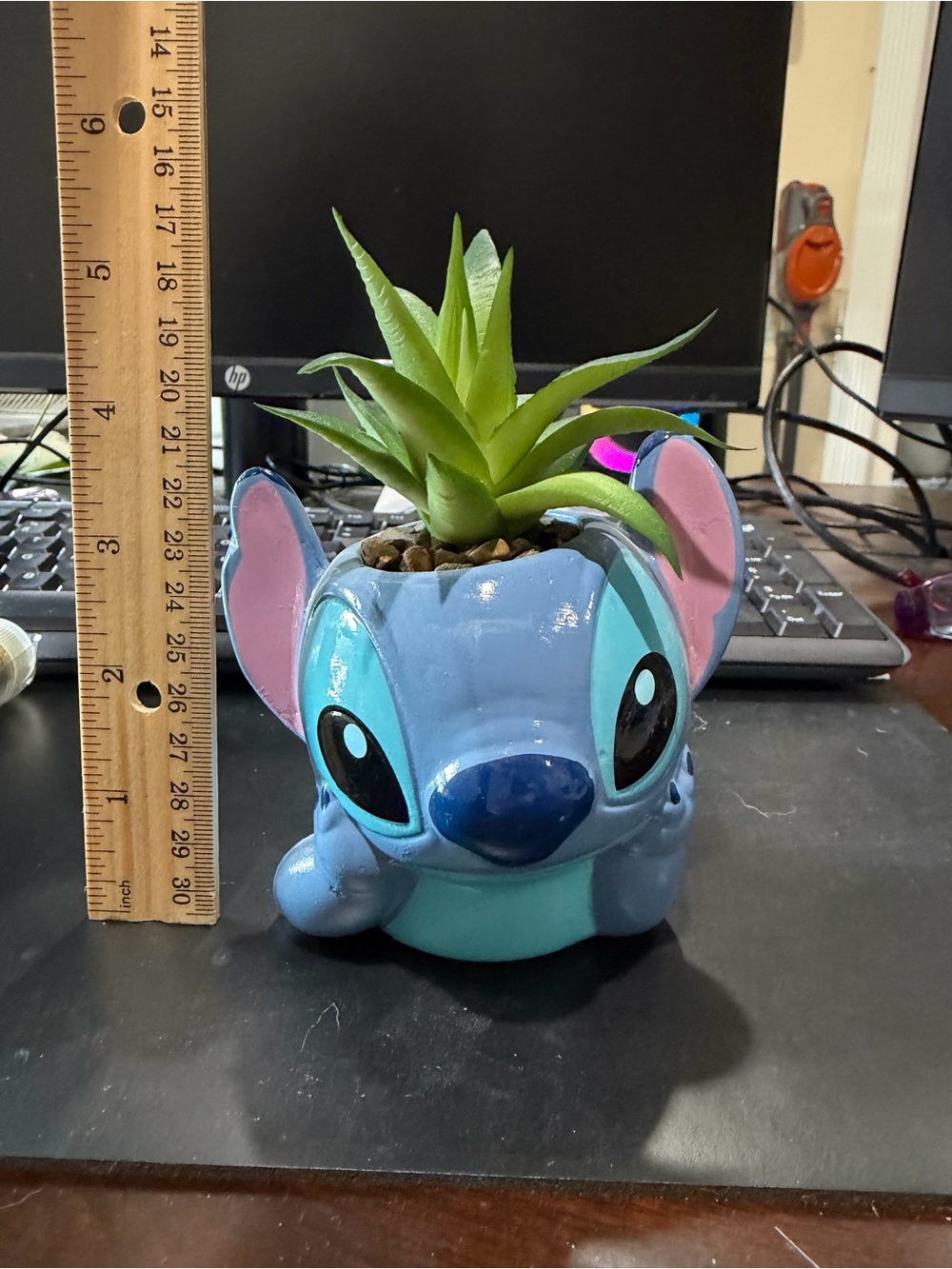 Loungefly Blue and Pink Stitch Ceramic Planter with Green Faux Succulent